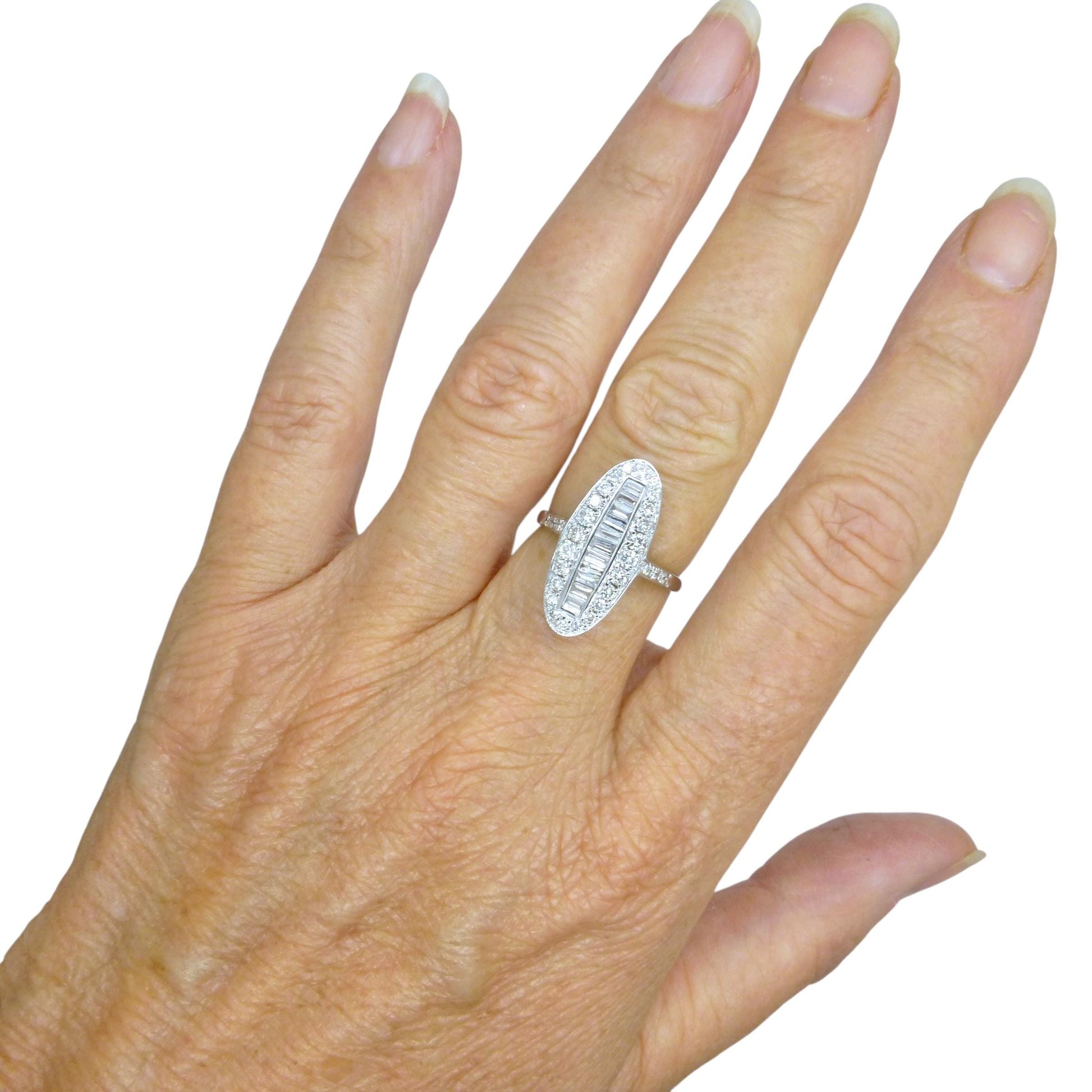 Vintage 18ct white gold Diamond cluster panel ring 1.00ct ~ Marquise plaque ring