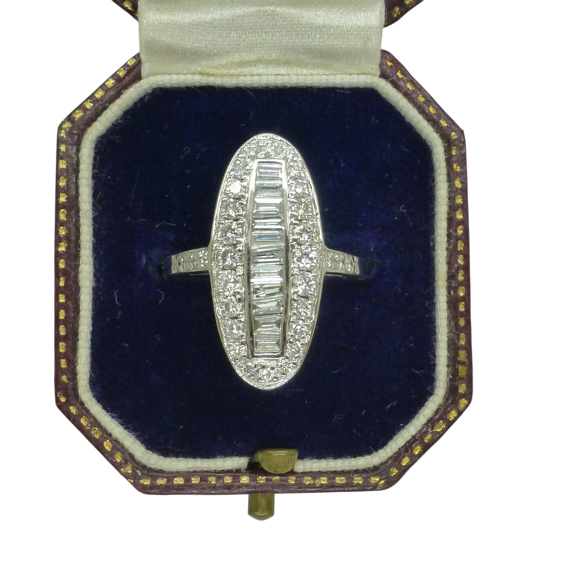 Vintage 18ct white gold Diamond cluster panel ring 1.00ct ~ Marquise plaque ring