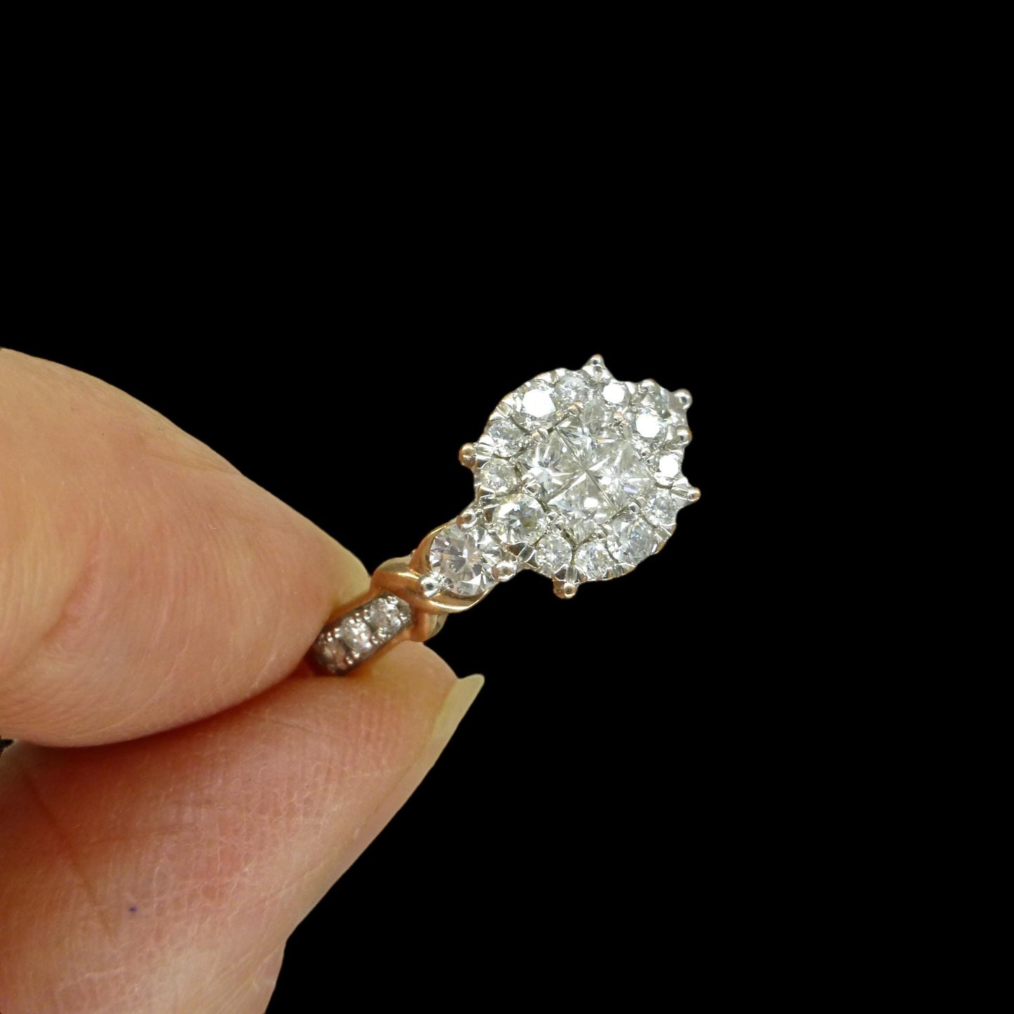 Vintage 9ct rose gold Diamond cluster engagement ring 0.66ct ~ Small size I 1/2 / 4.5