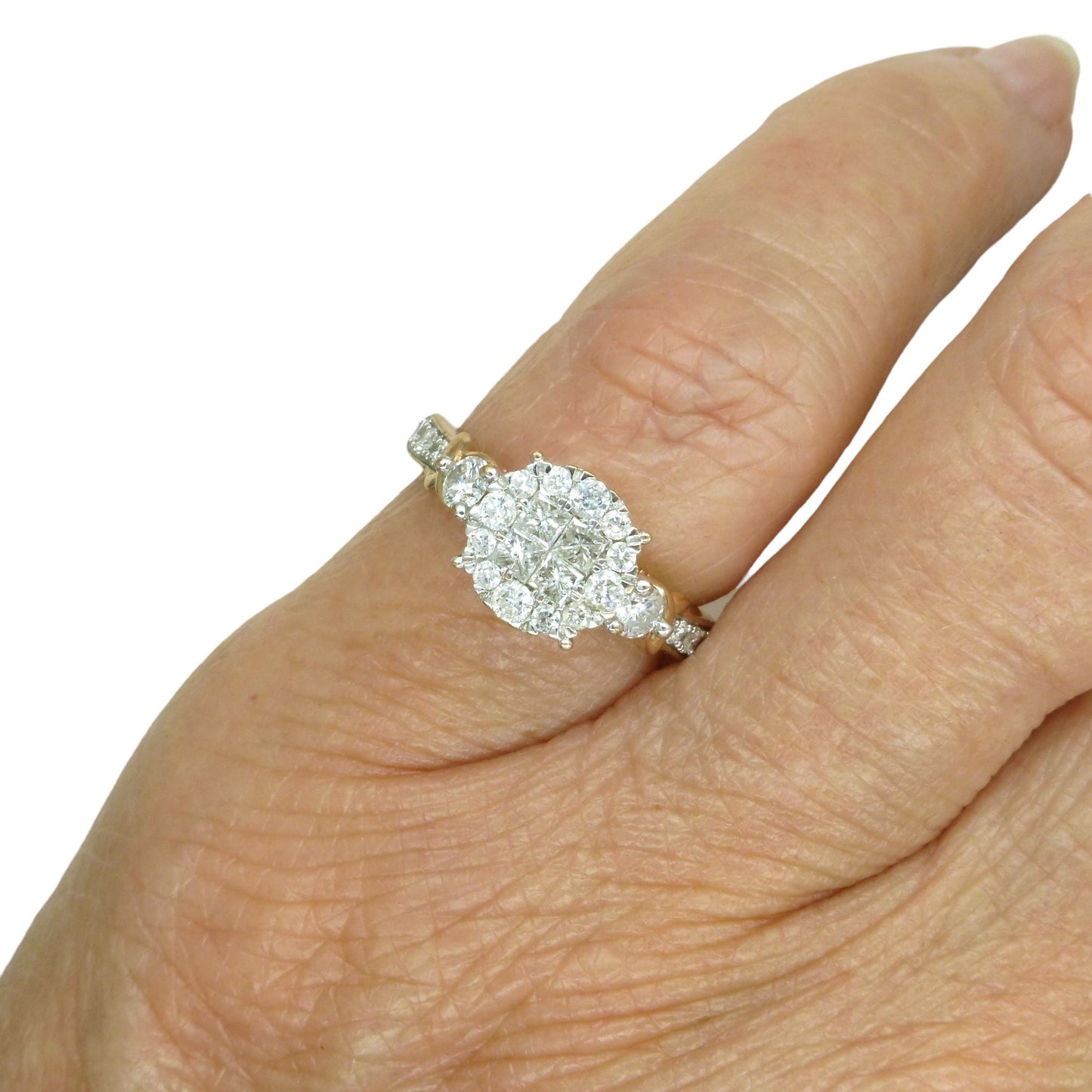 Vintage 9ct rose gold Diamond cluster engagement ring 0.66ct ~ Small size I 1/2 / 4.5