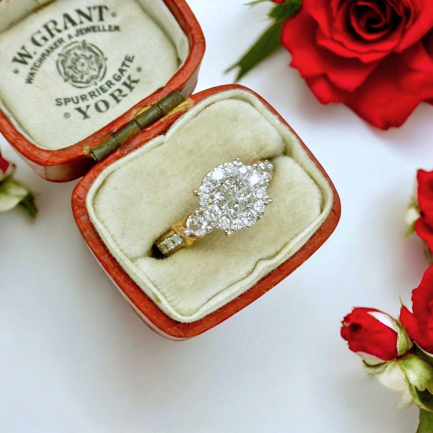 Vintage 9ct rose gold Diamond cluster engagement ring 0.66ct ~ Small size I 1/2 / 4.5