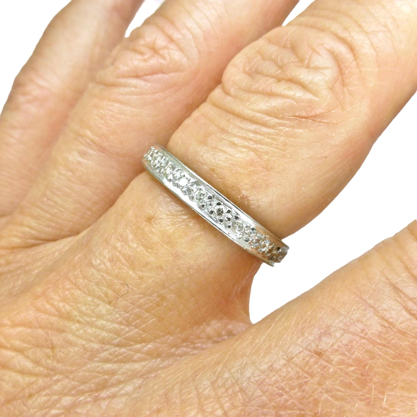 Art Deco platinum natural Diamond full eternity wedding band size O/7