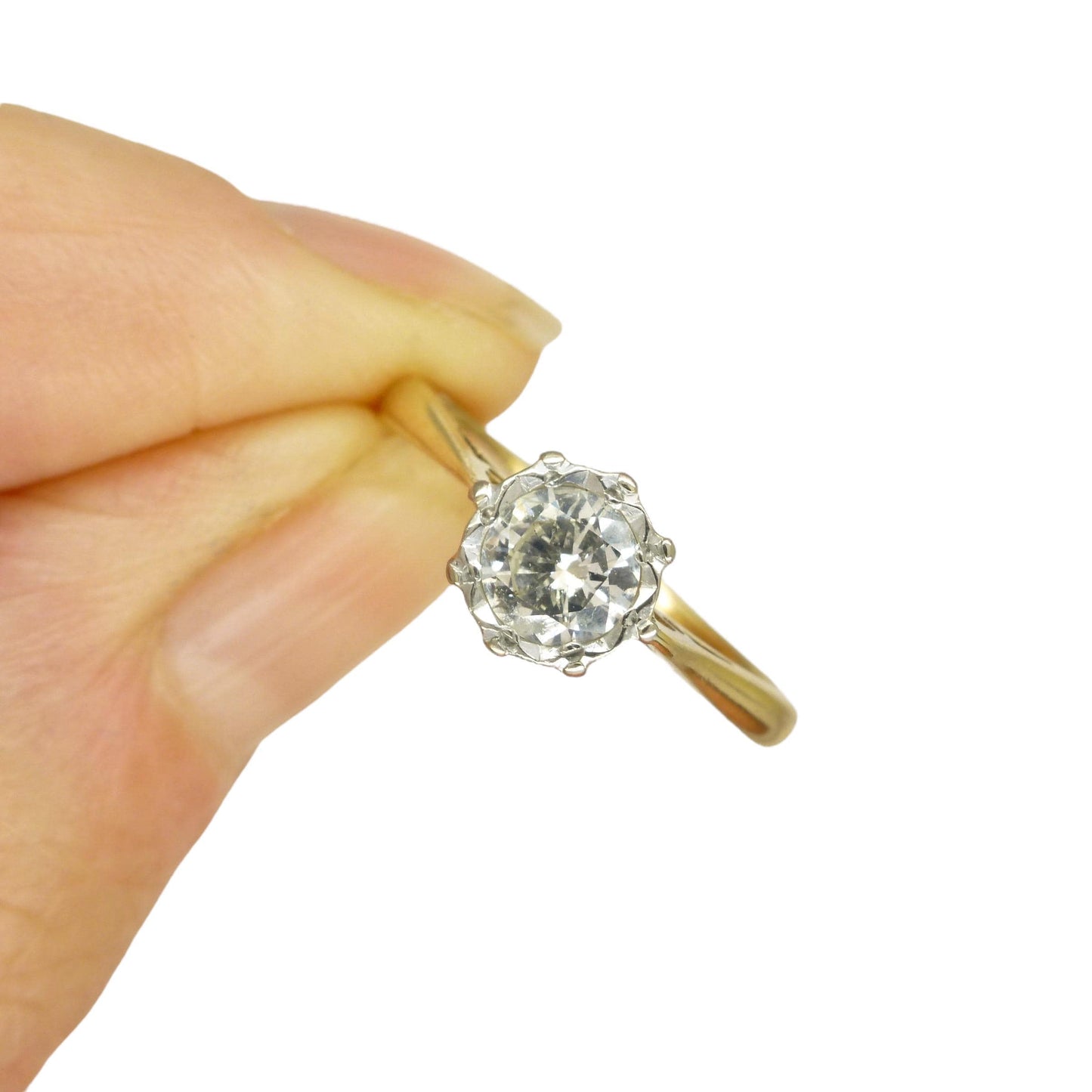 Vintage 18ct gold natural diamond solitaire ring 0.50ct c1950's