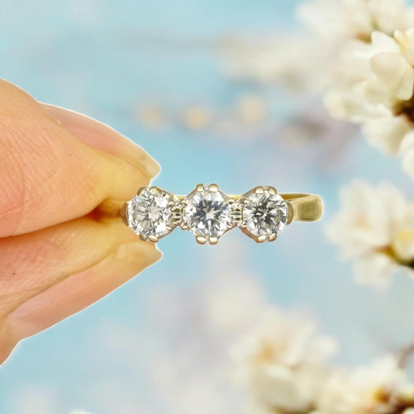 Vintage 18ct natural diamond three stone trilogy ring by 'Fred E Ullmann' 0.44ct
