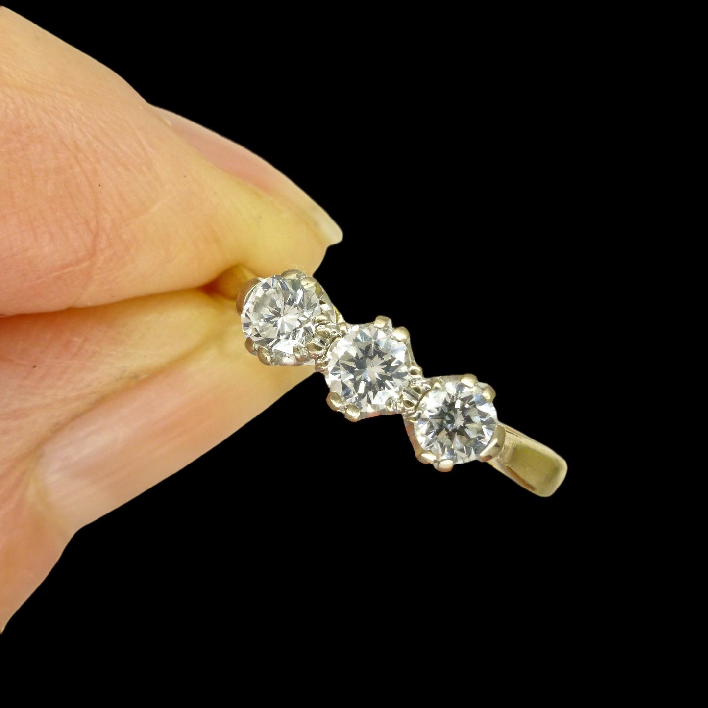 Vintage 18ct natural diamond three stone trilogy ring by 'Fred E Ullmann' 0.44ct