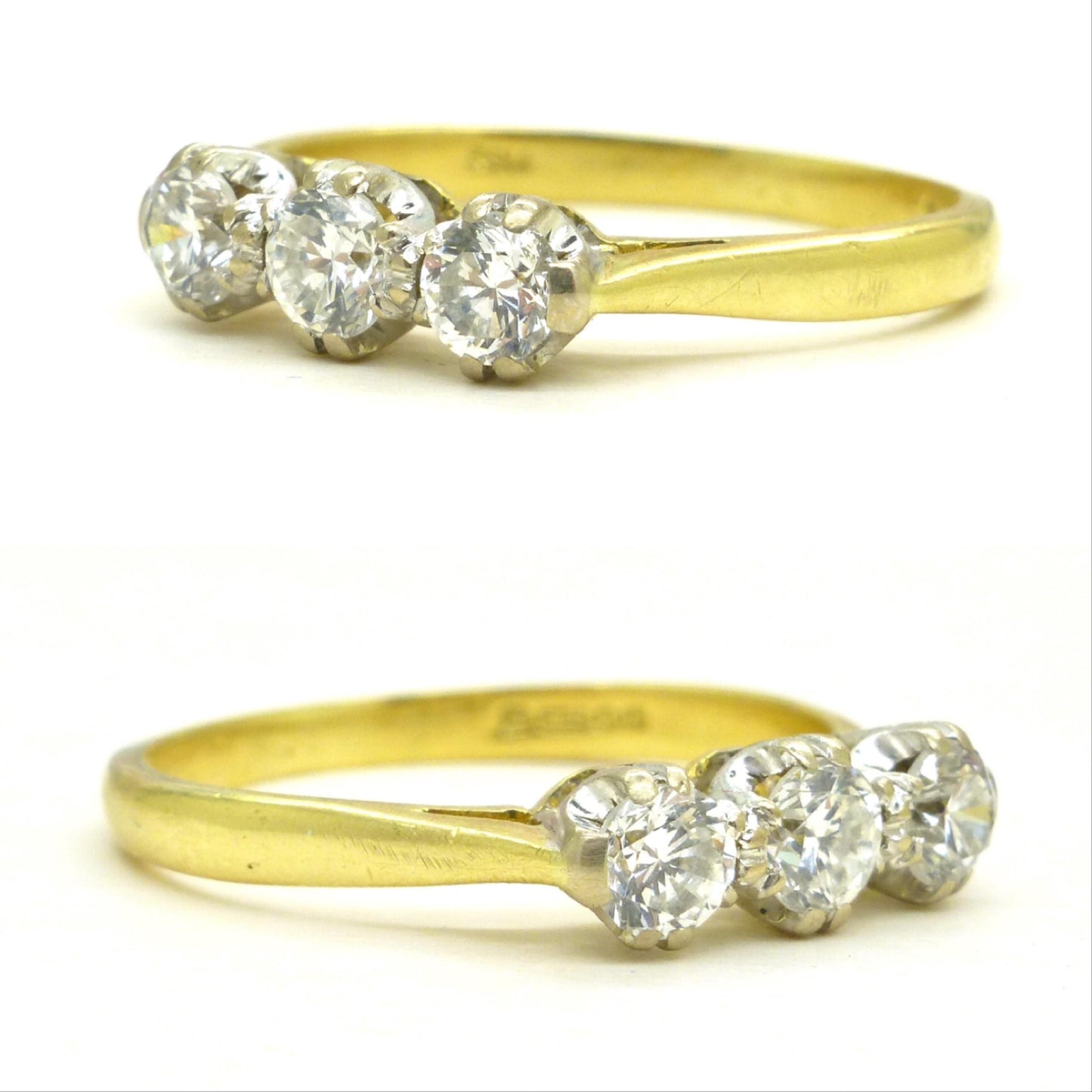 Vintage 18ct natural diamond three stone trilogy ring by 'Fred E Ullmann' 0.44ct