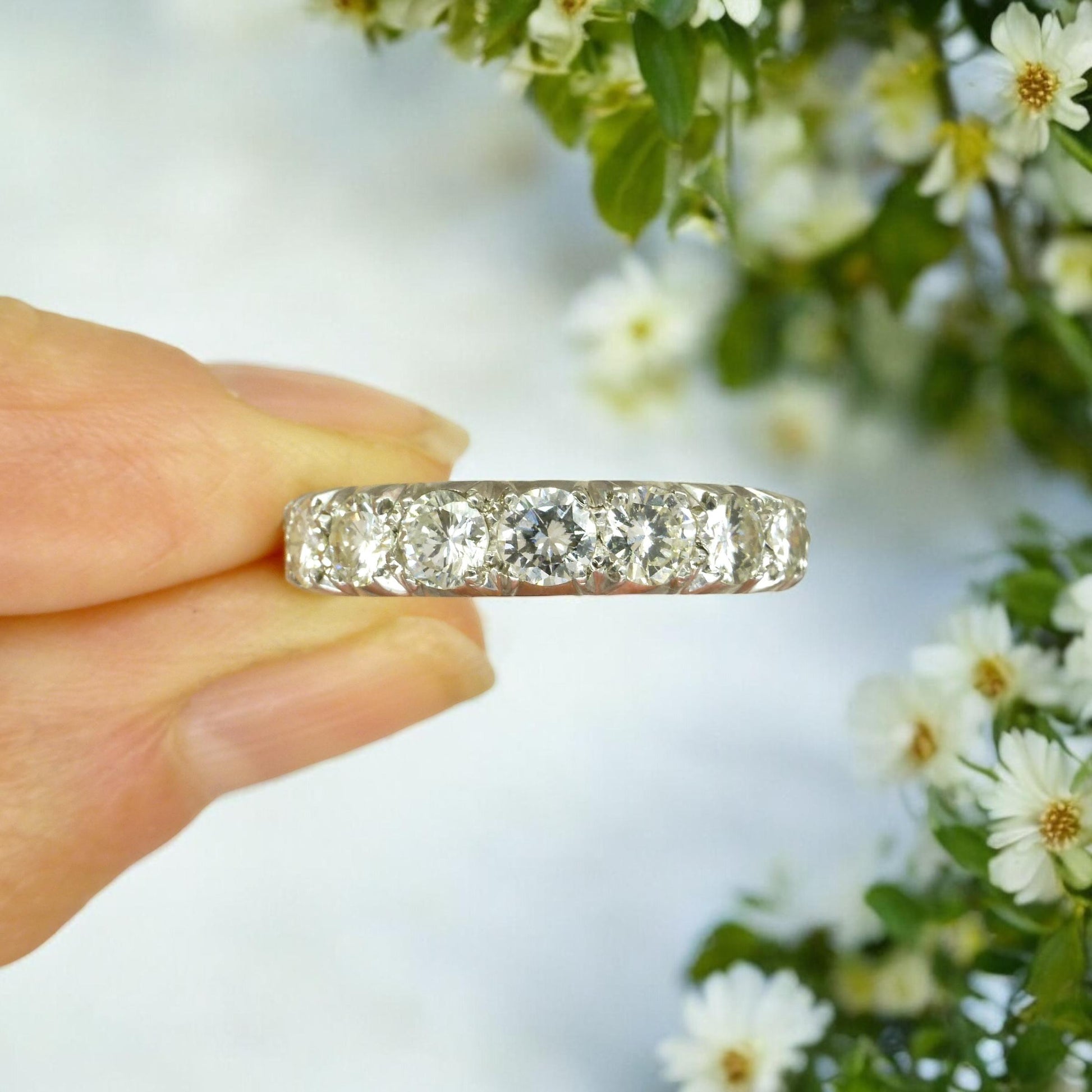 Vintage 18ct white gold natural diamond seven stone ring 1.36ct ~ Independent Valuation