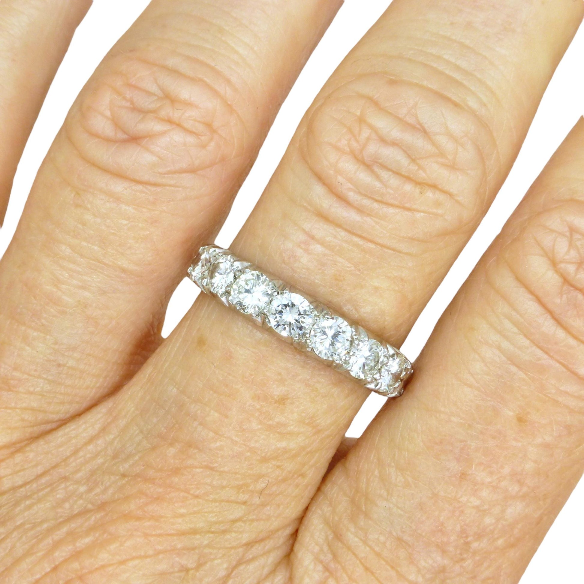 Vintage 18ct white gold natural diamond seven stone ring 1.36ct ~ Independent Valuation
