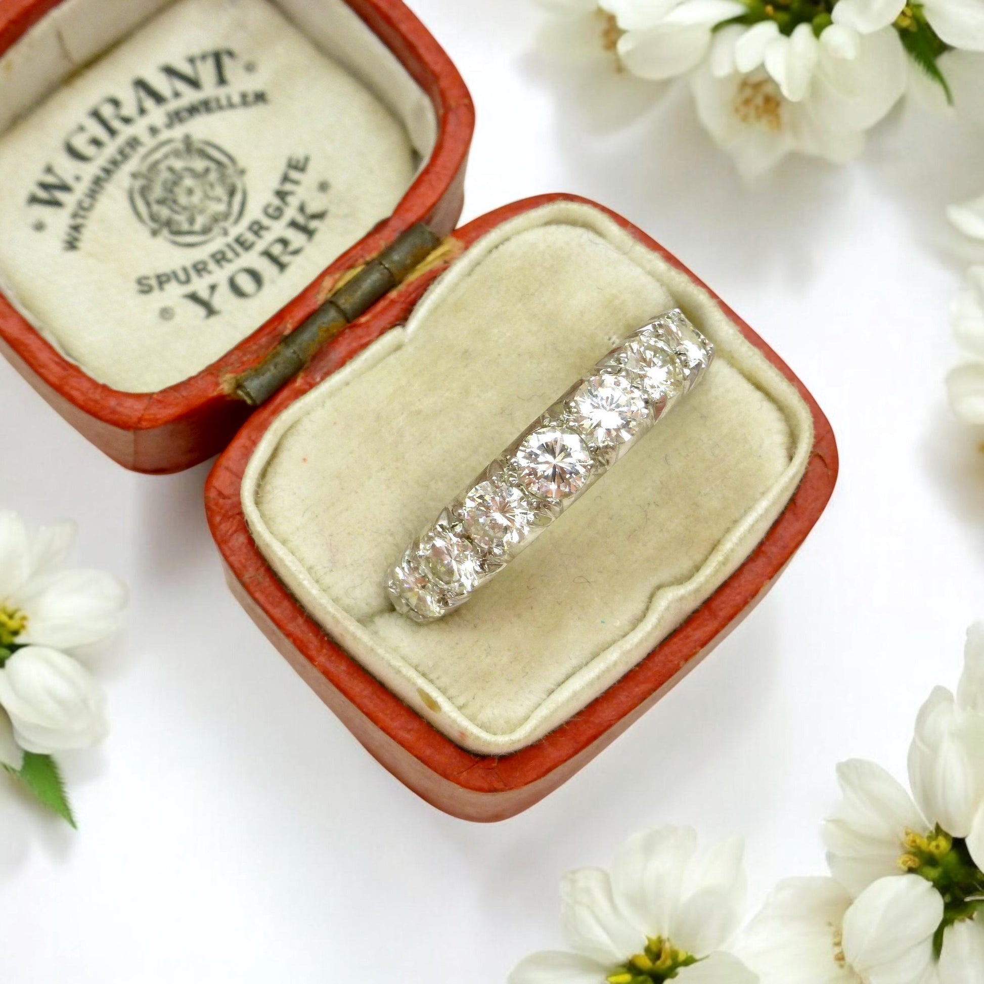 Vintage 18ct white gold natural diamond seven stone ring 1.36ct ~ Independent Valuation