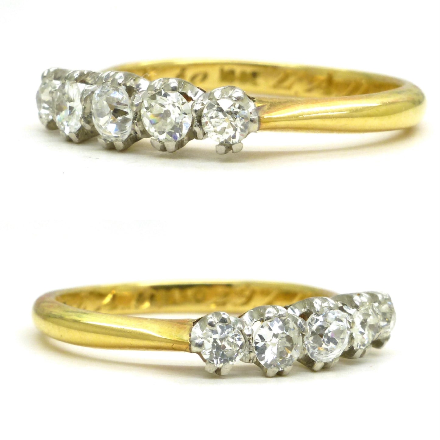Antique Edwardian 18ct Platinum natural diamond five stone ring dated 1912