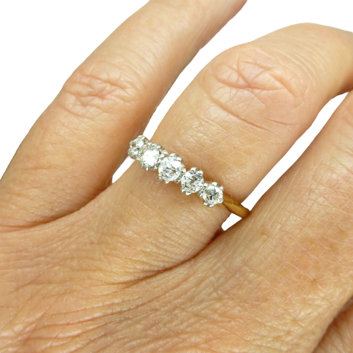 Antique Edwardian 18ct Platinum natural diamond five stone ring dated 1912