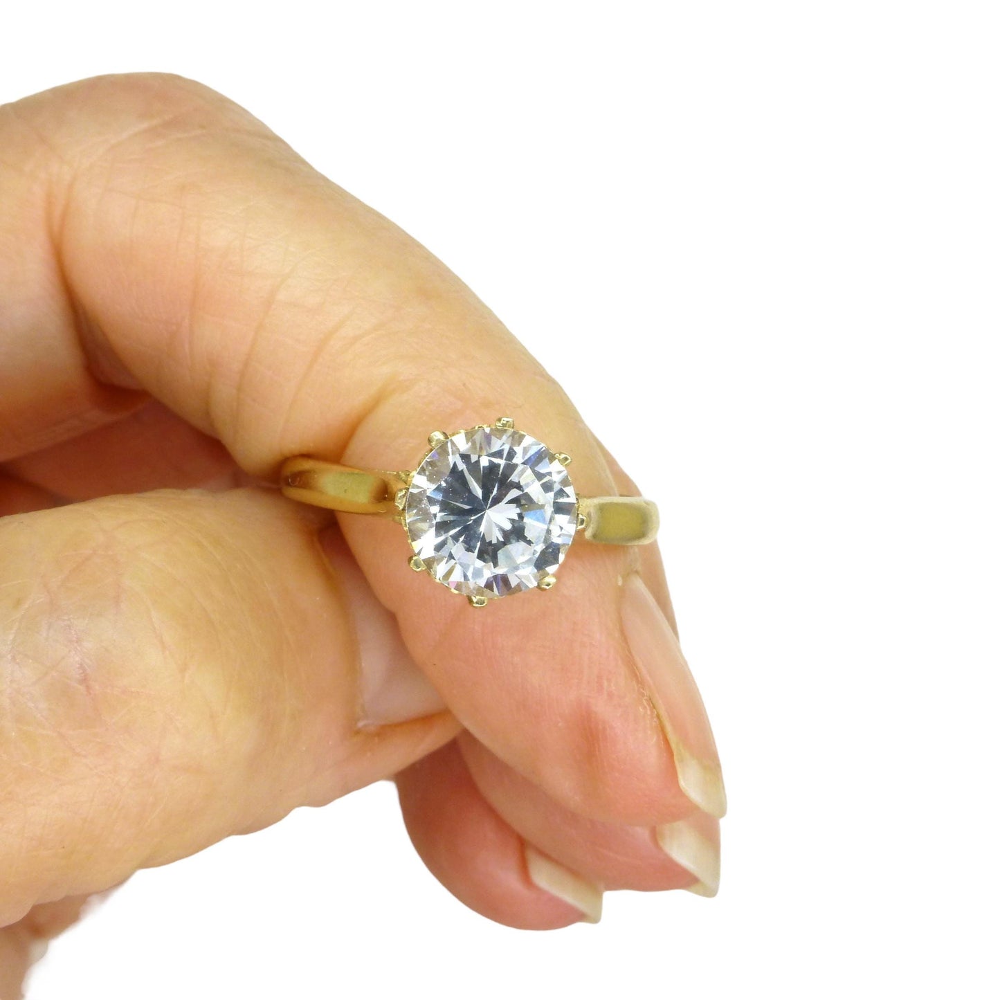 Vintage 9ct gold 'Faux diamond' solitaire ring c1970's