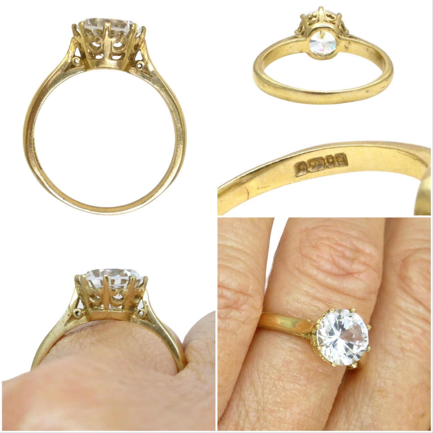 Vintage 9ct gold 'Faux diamond' solitaire ring c1970's