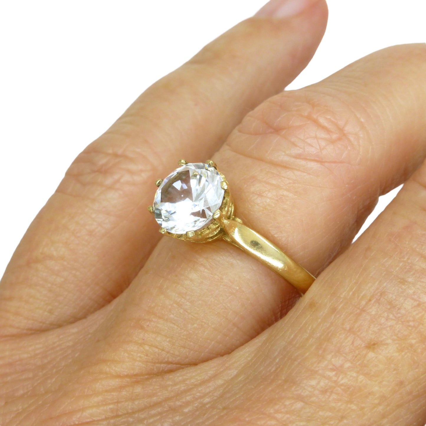 Vintage 9ct gold 'Faux diamond' solitaire ring c1970's