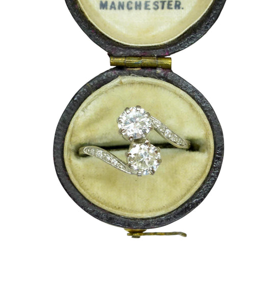 Antique old cut natural diamond Toi et Moi ring 0.86ct Platinum & white gold + Independent Valuation