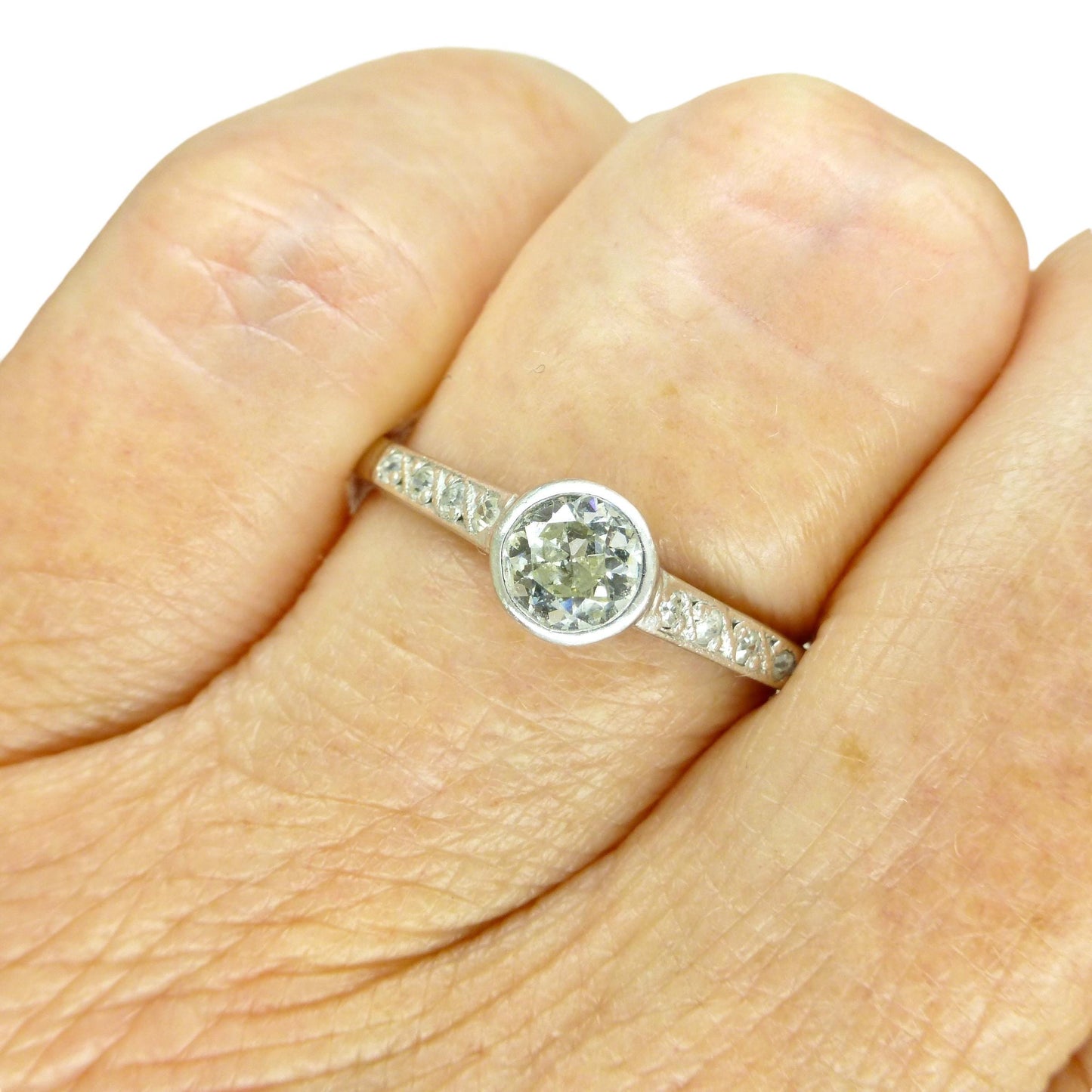 Antique Platinum old European cut diamond solitaire ring 0.45ct c1910's