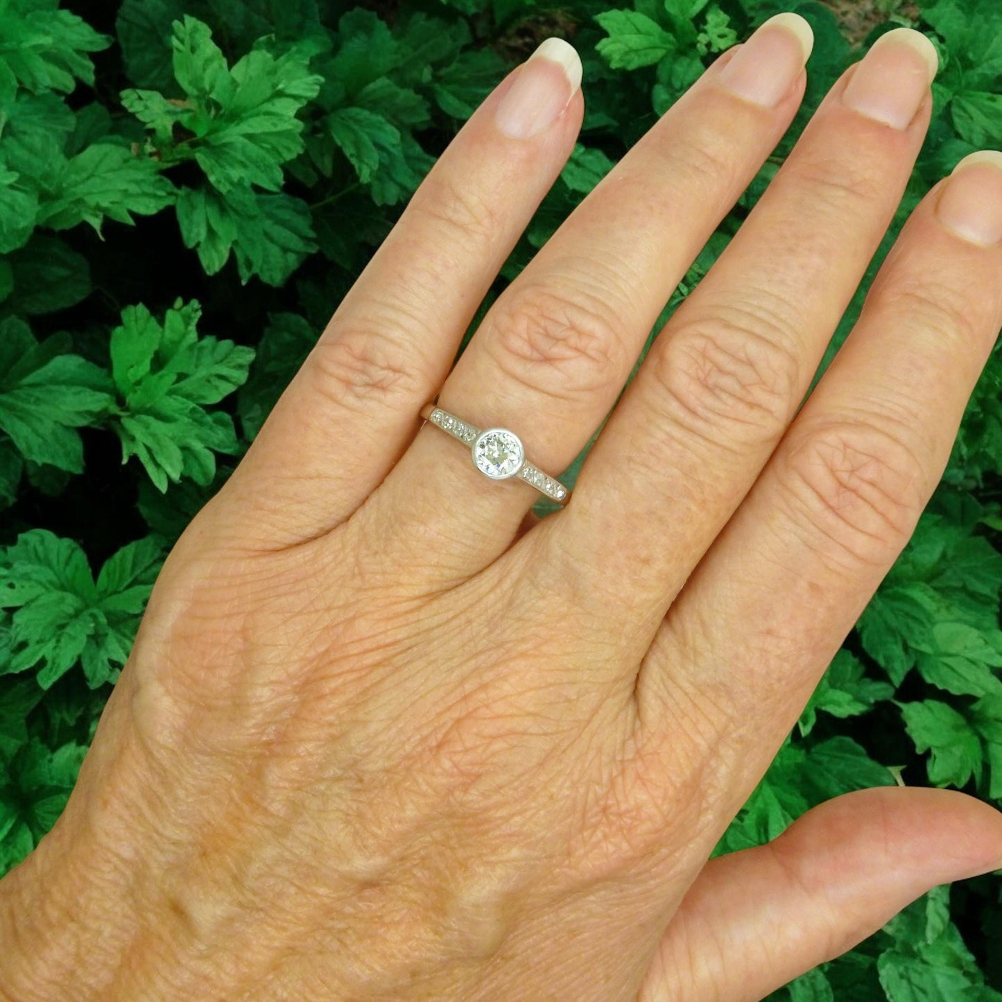Antique Platinum old European cut diamond solitaire ring 0.45ct c1910's