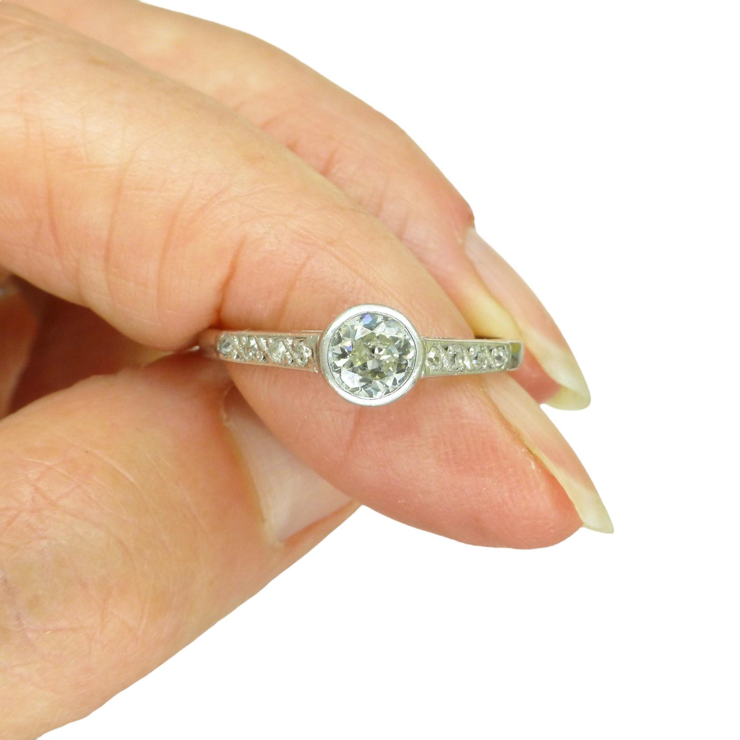 Antique Platinum old European cut diamond solitaire ring 0.45ct c1910's