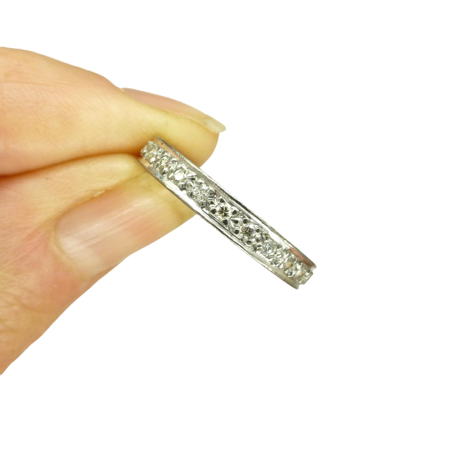 Art Deco platinum natural Diamond full eternity wedding band size O/7