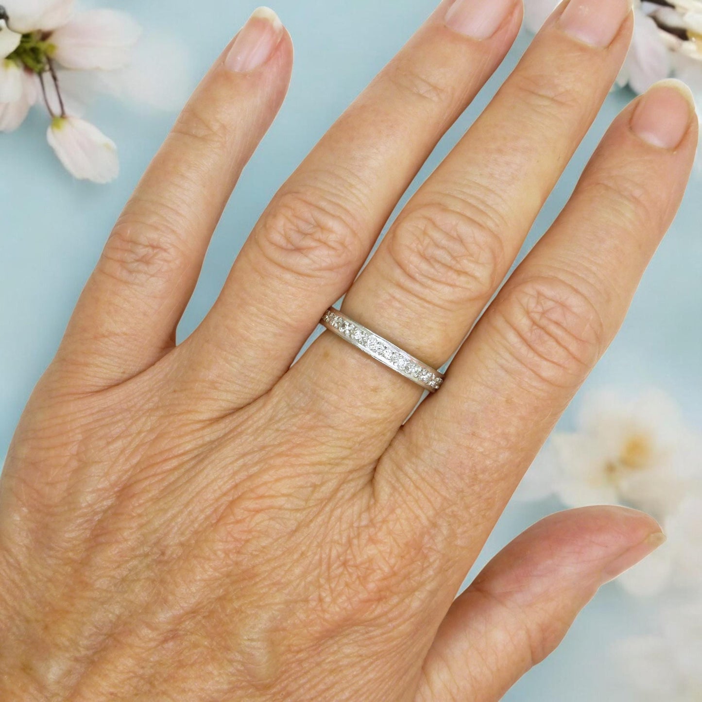 Art Deco platinum natural Diamond full eternity wedding band size O/7