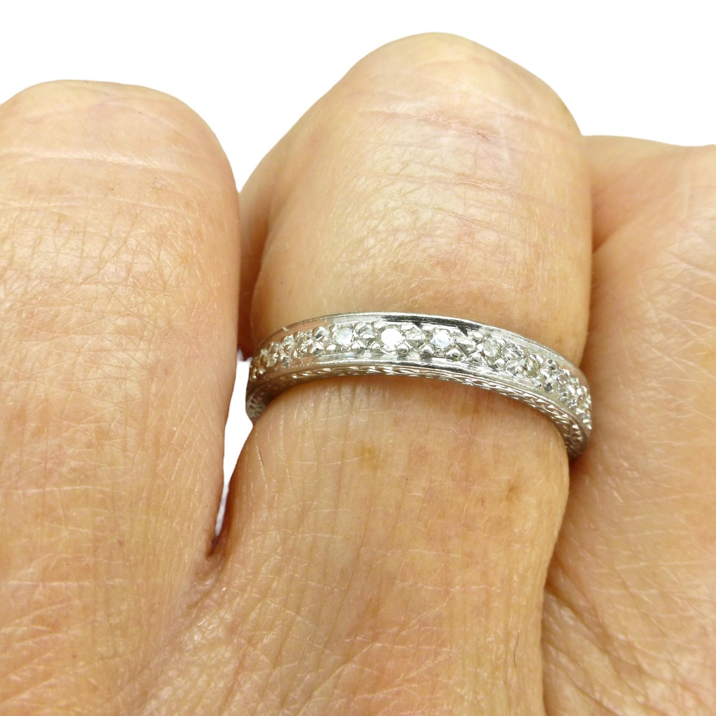Art Deco platinum natural Diamond full eternity wedding band size O/7