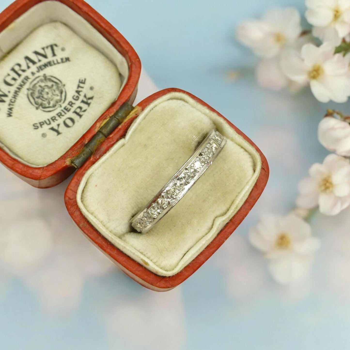 Art Deco platinum natural Diamond full eternity wedding band size O/7
