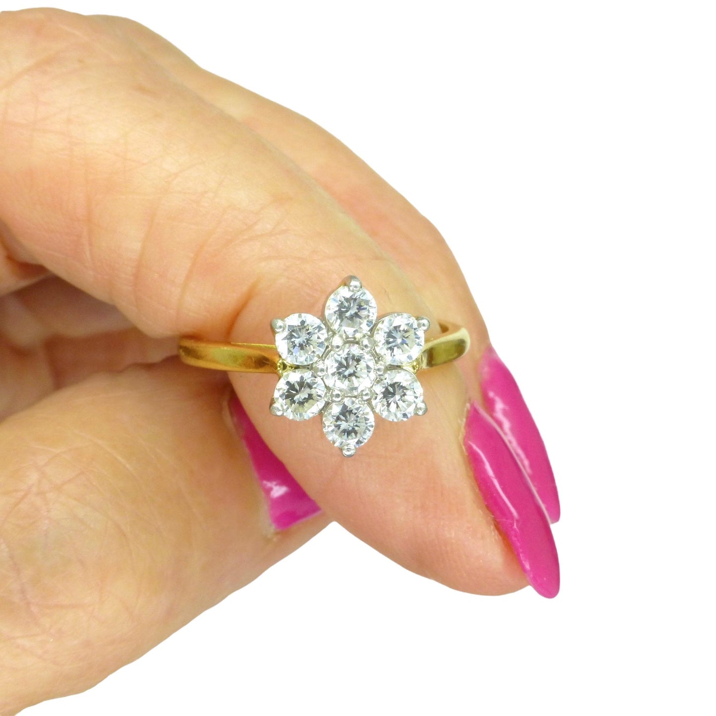 Vintage 18ct natural diamond flower cluster halo ring 0.77ct