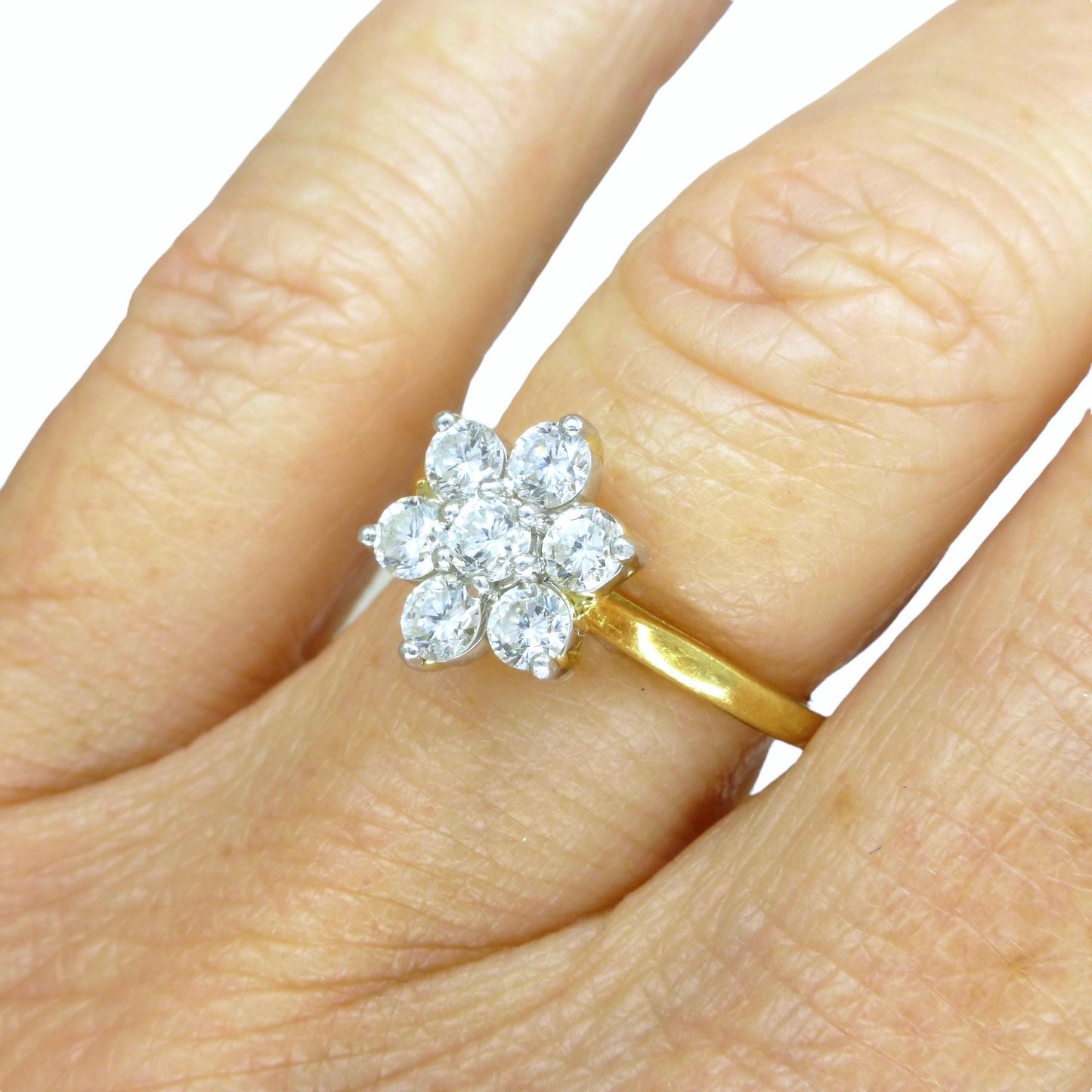 Vintage 18ct natural diamond flower cluster halo ring 0.77ct