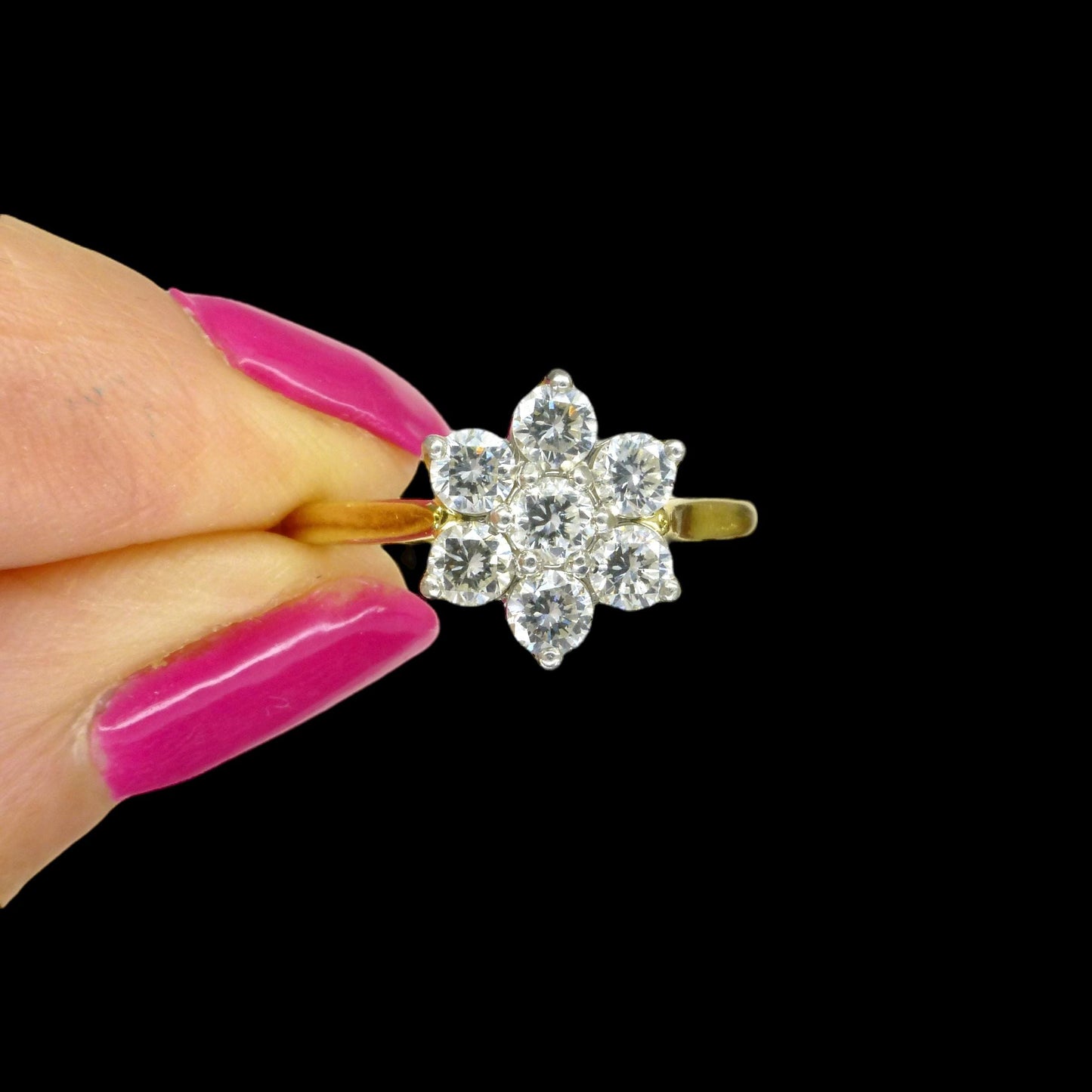 Vintage 18ct natural diamond flower cluster halo ring 0.77ct
