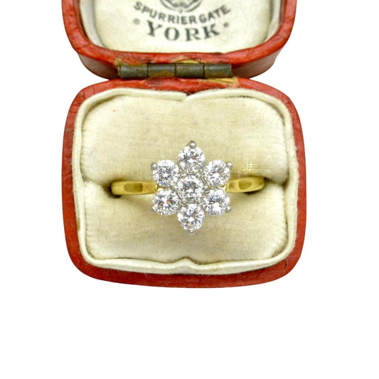 Vintage 18ct natural diamond flower cluster halo ring 0.77ct
