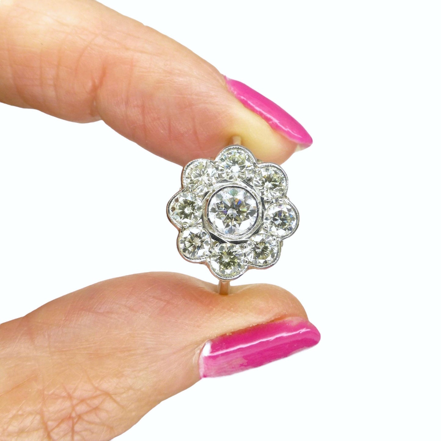Vintage Platinum natural diamond cluster engagement ring 1.62 carat ~ Independent Valuation