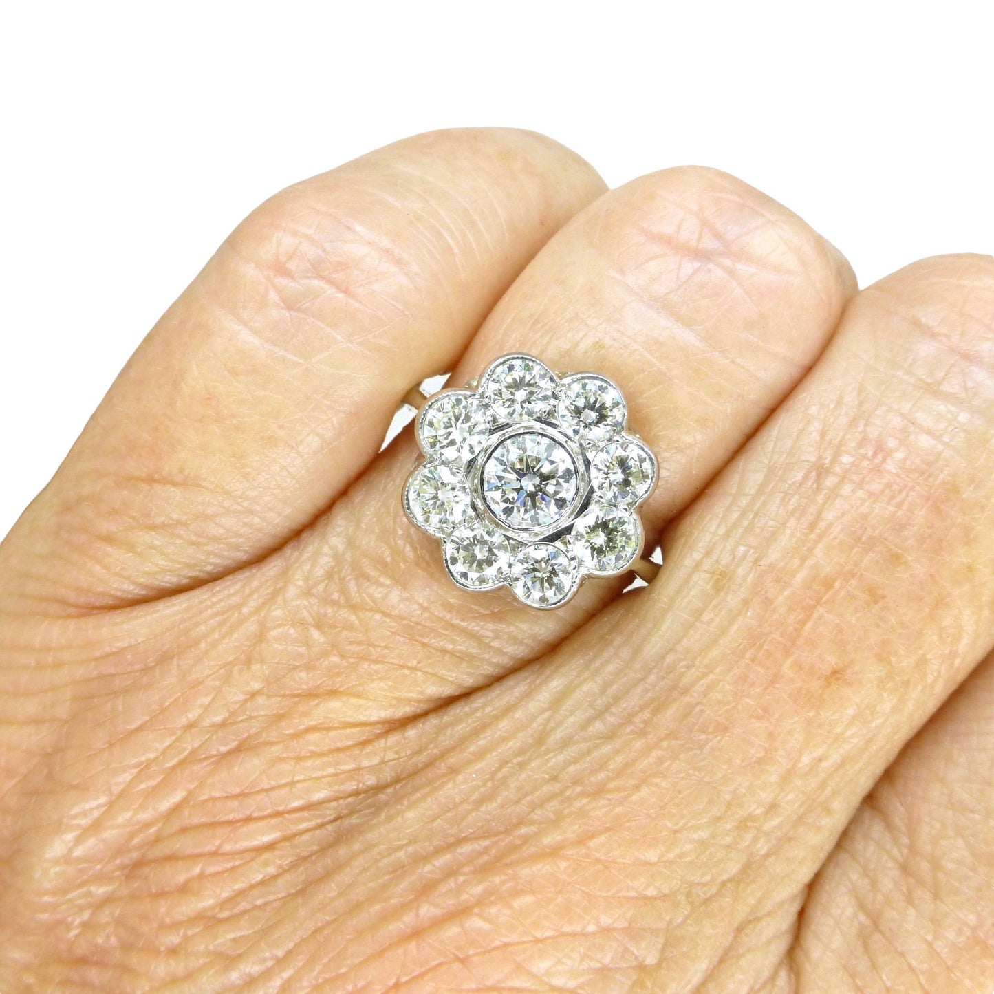 Vintage Platinum natural diamond cluster engagement ring 1.62 carat ~ Independent Valuation