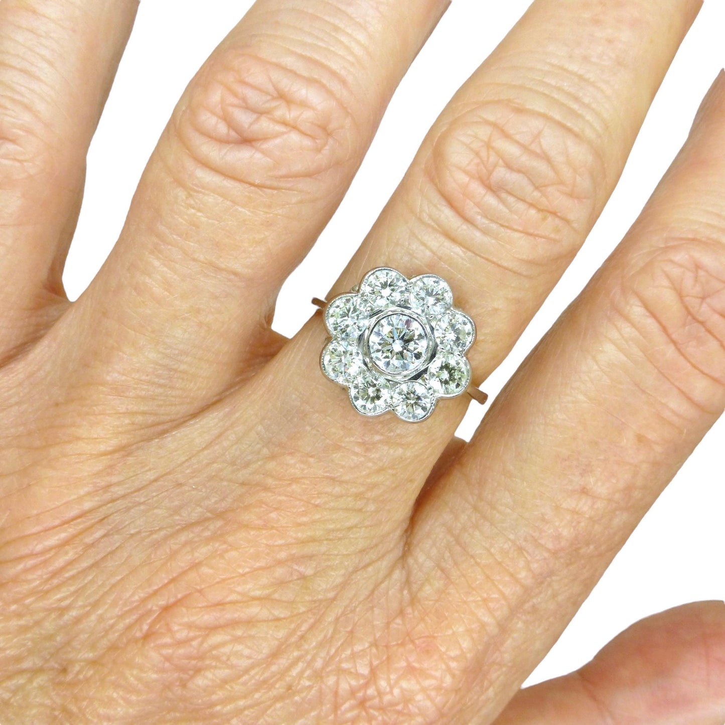 Vintage Platinum natural diamond cluster engagement ring 1.62 carat ~ Independent Valuation