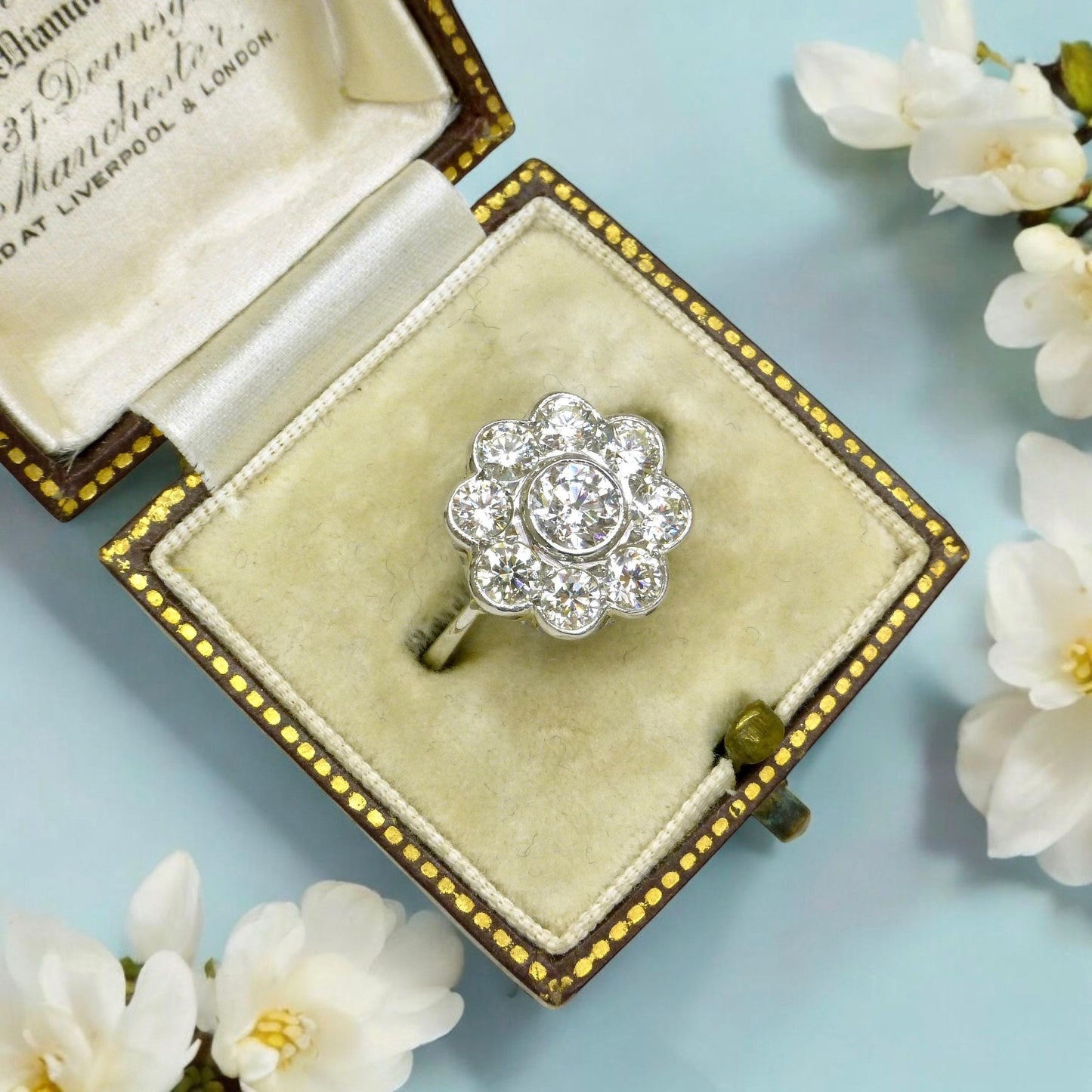 Vintage Platinum natural diamond cluster engagement ring 1.62 carat ~ Independent Valuation