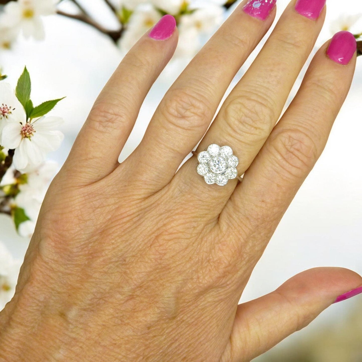 Vintage Platinum natural diamond cluster engagement ring 1.62 carat ~ Independent Valuation