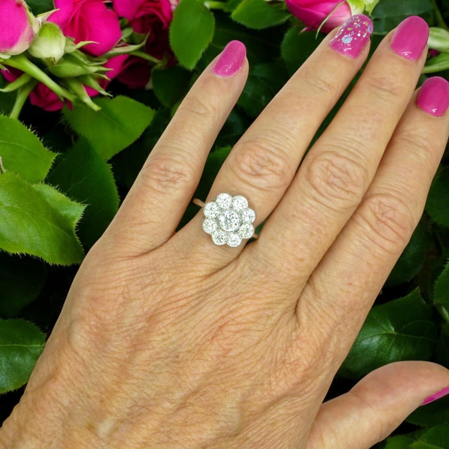 Vintage Platinum natural diamond cluster engagement ring 1.62 carat ~ Independent Valuation