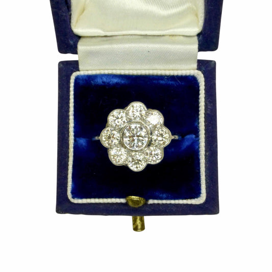 Vintage Platinum natural diamond cluster engagement ring 1.62 carat ~ Independent Valuation