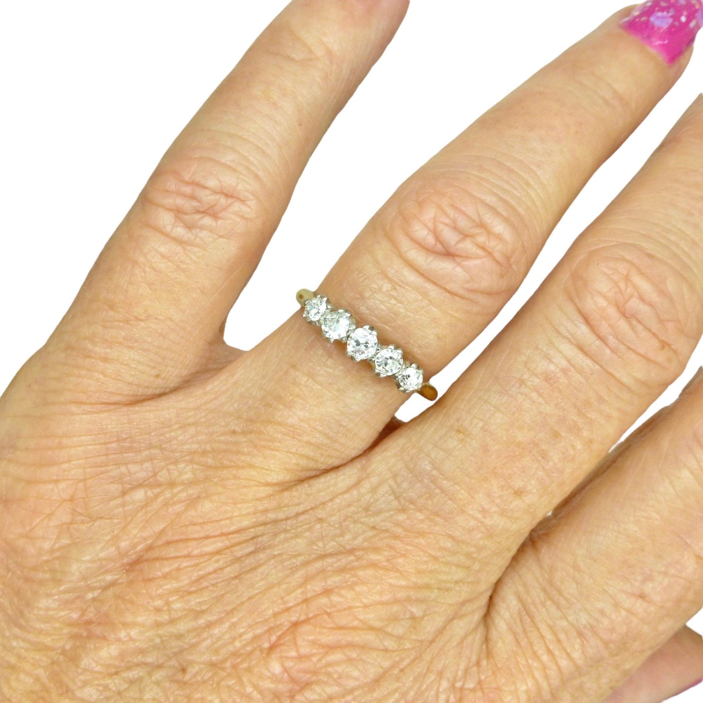 Antique Edwardian 18ct Platinum natural diamond five stone ring dated 1912