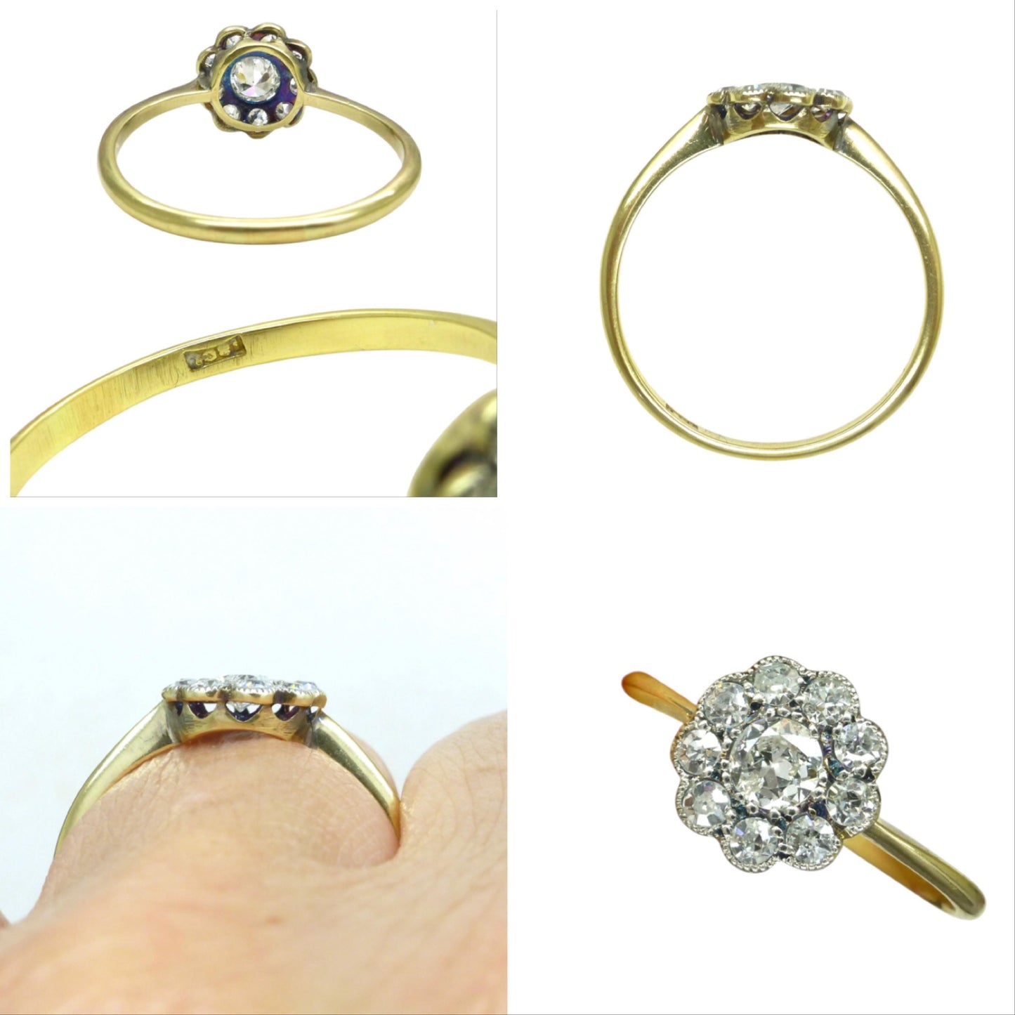 Antique 18ct Platinum old cut diamond daisy cluster ring 0.50ct c1900-1910's