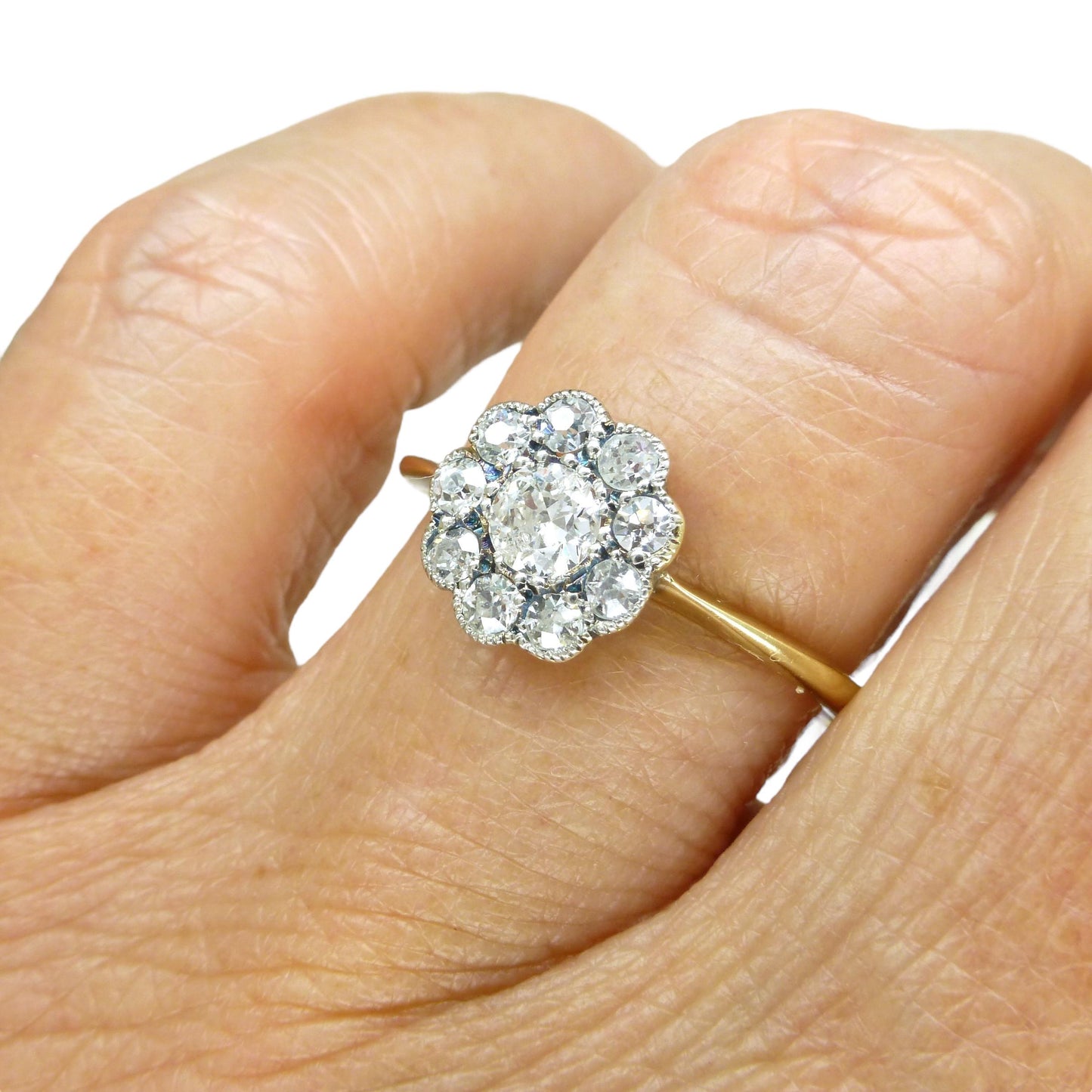 Antique 18ct Platinum old cut diamond daisy cluster ring 0.50ct c1900-1910's