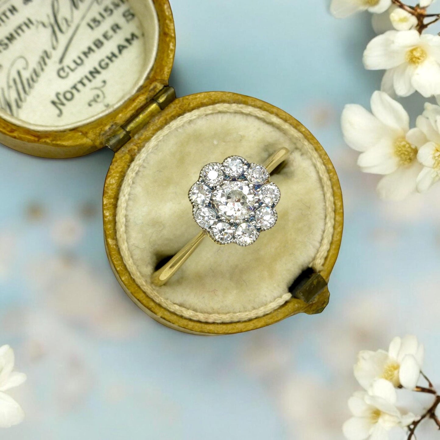 Antique 18ct Platinum old cut diamond daisy cluster ring 0.50ct c1900-1910's