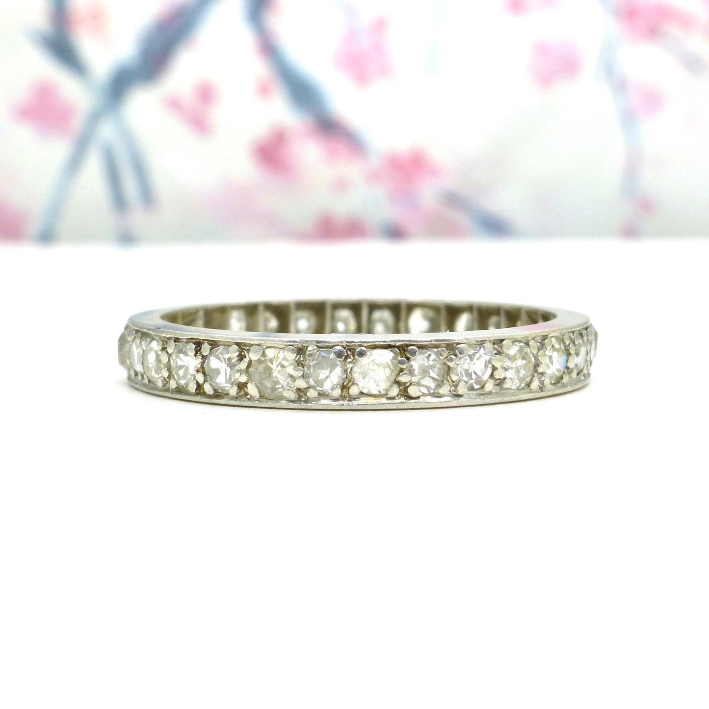 Antique platinum natural Diamond full eternity wedding band 0.90ct ~ size N.5 - 6.75