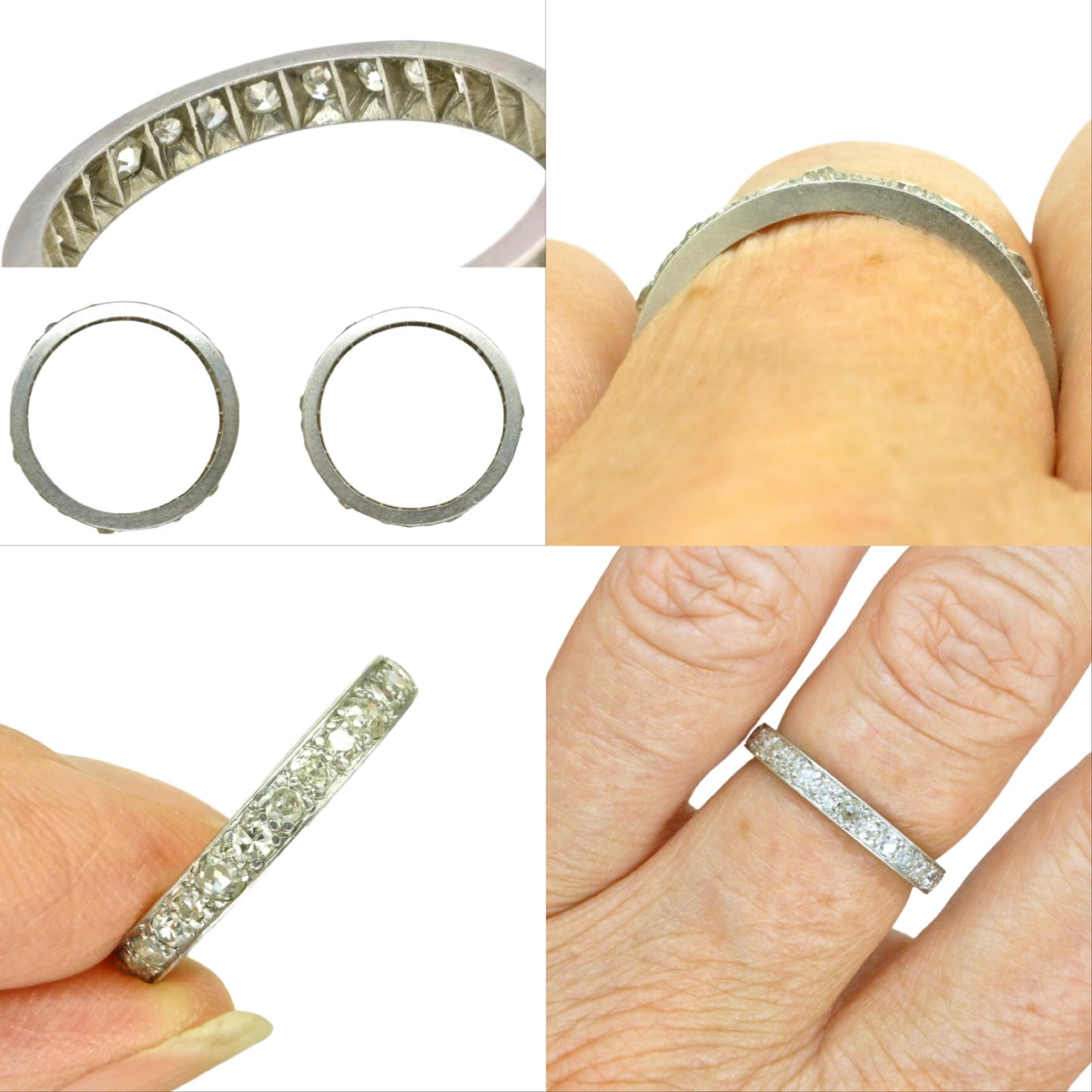 Antique platinum natural Diamond full eternity wedding band 0.90ct ~ size N.5 - 6.75
