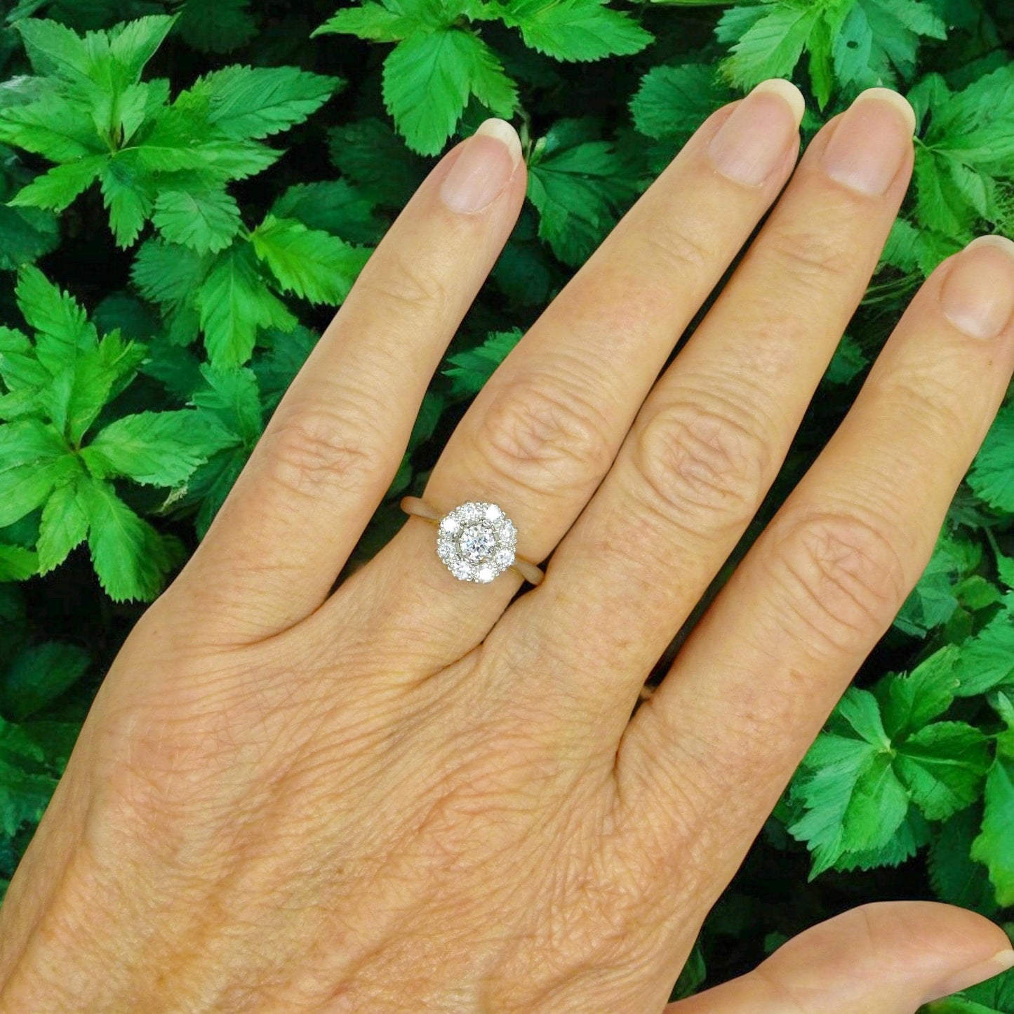 Antique 18ct Platinum old cut diamond halo cluster ring 0.75ct