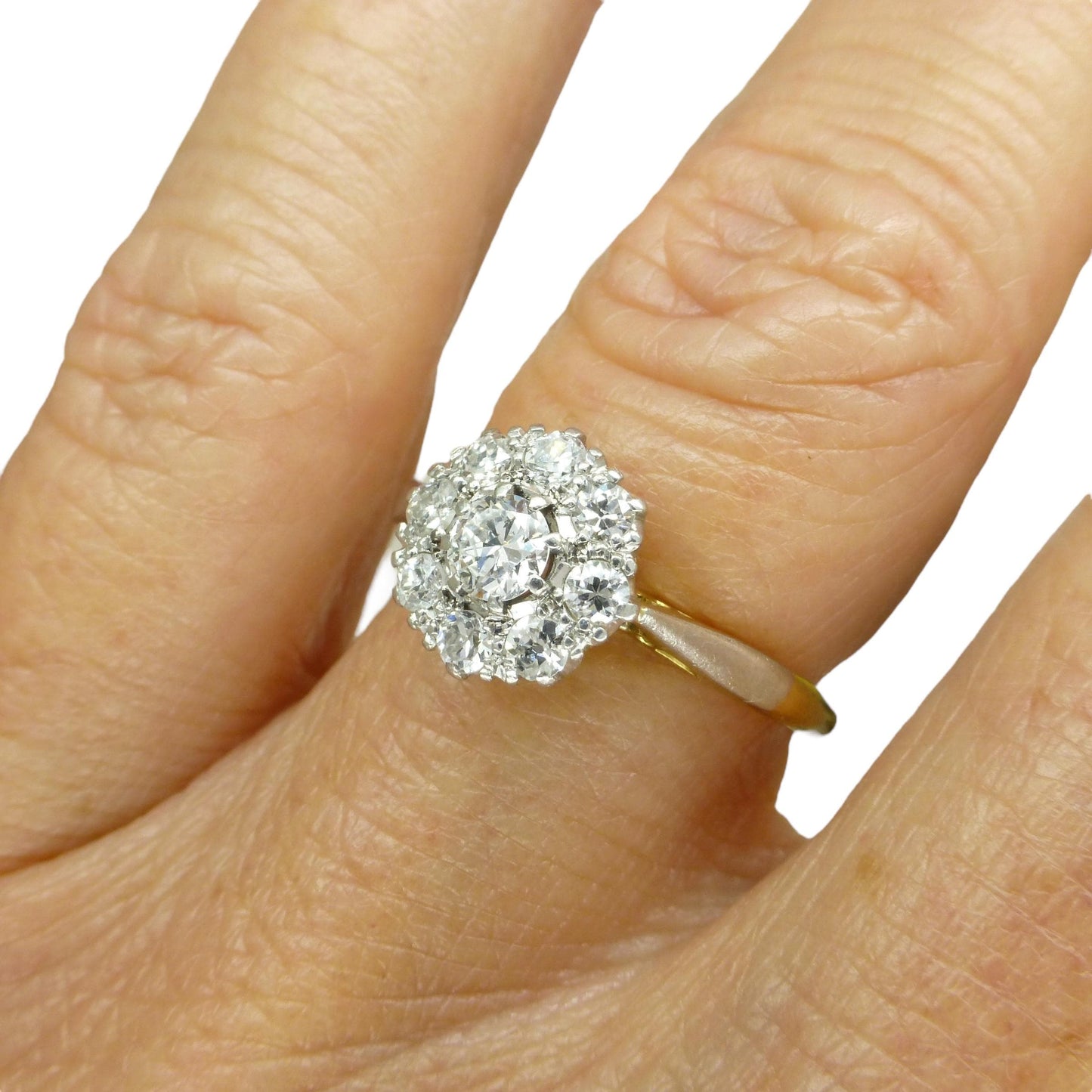 Antique 18ct Platinum old cut diamond halo cluster ring 0.75ct