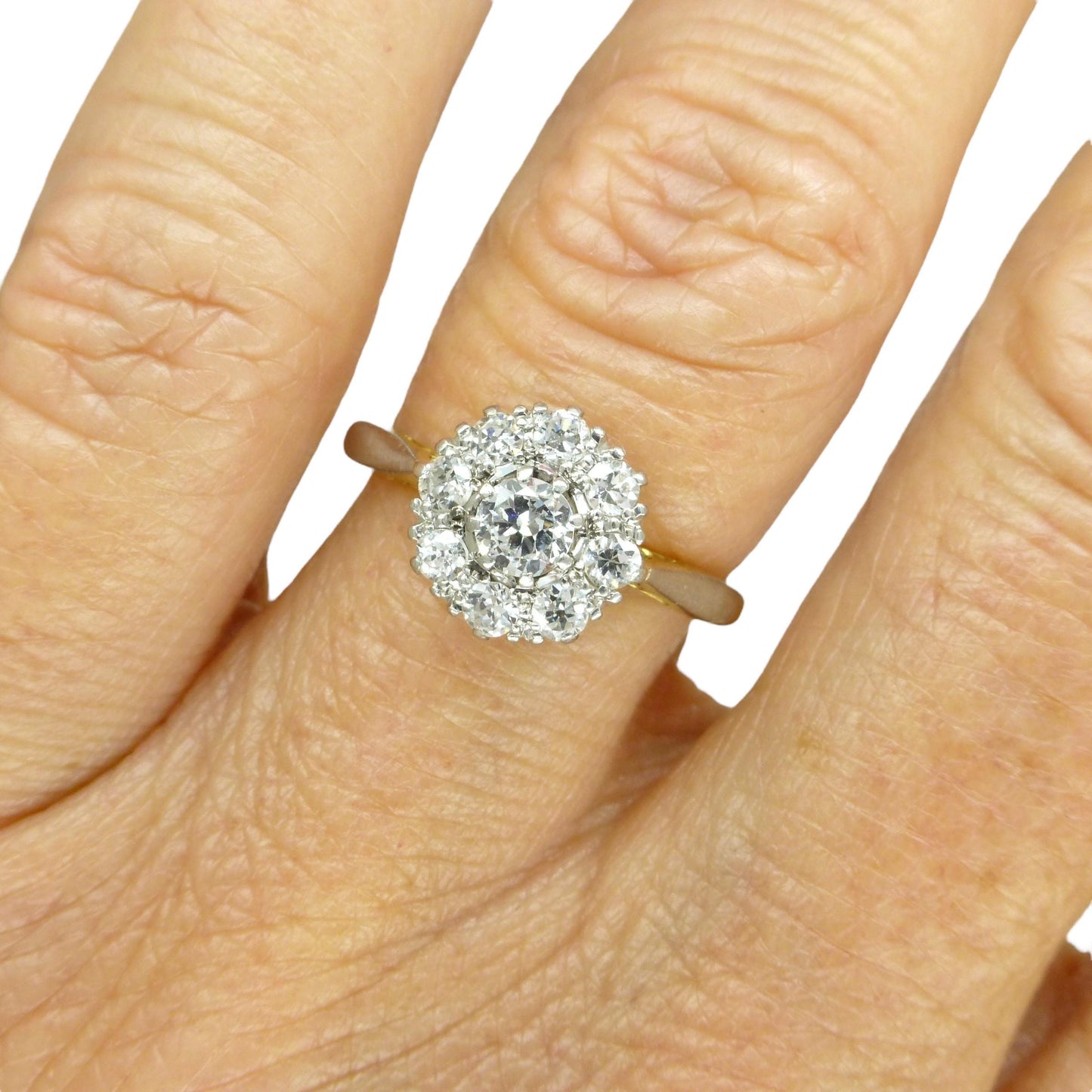 Antique 18ct Platinum old cut diamond halo cluster ring 0.75ct
