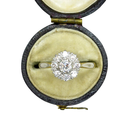 Antique 18ct Platinum old cut diamond halo cluster ring 0.75ct