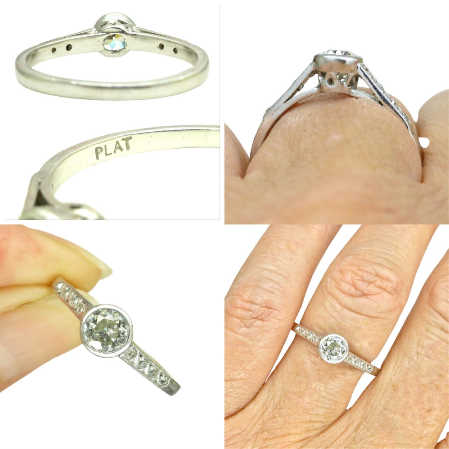 Antique Platinum old European cut diamond solitaire ring 0.45ct c1910's