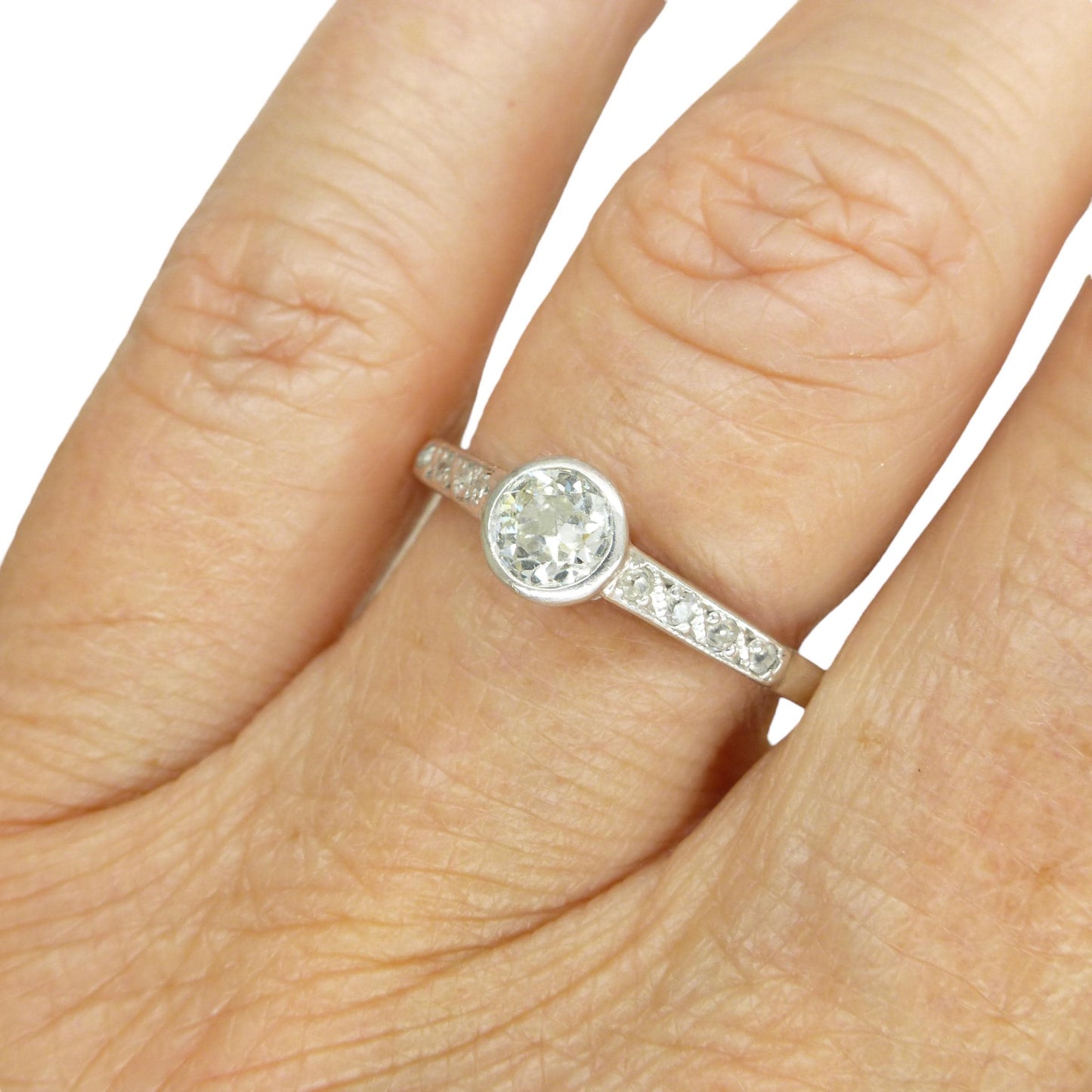 Antique Platinum old European cut diamond solitaire ring 0.45ct c1910's
