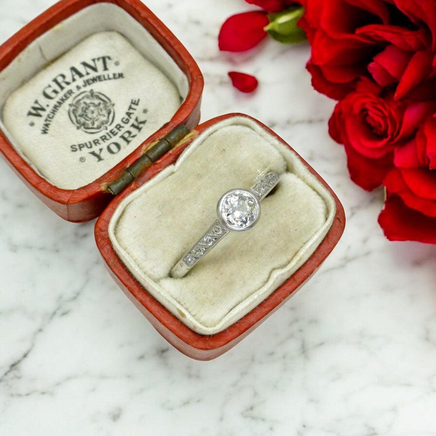 Antique Platinum old European cut diamond solitaire ring 0.45ct c1910's